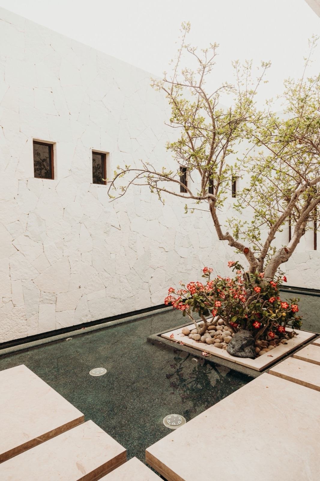 Patio interior de Manoma Spa con espejo de agua